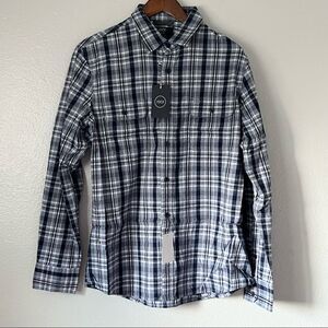 NWT Men’s Nordstrom 1901 Blue Jaspy Navy Plaid Flannel Shirt Size L